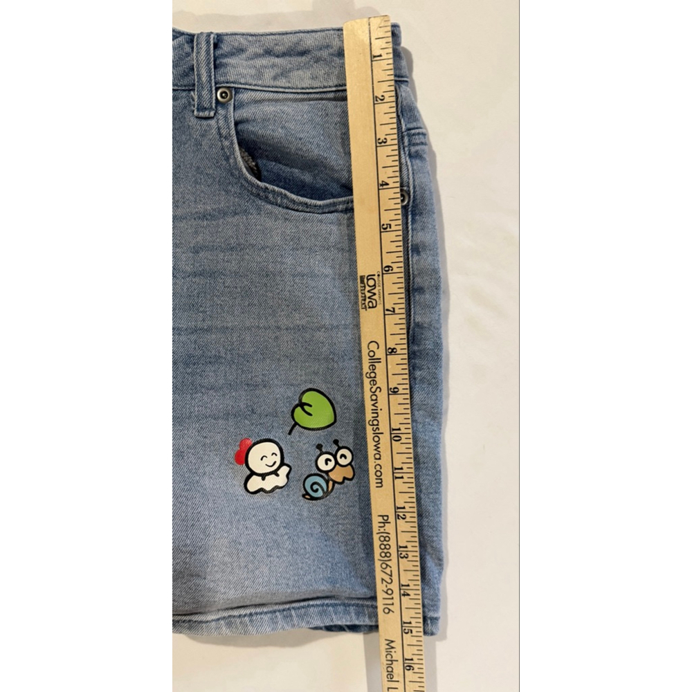 Keroppi by Sanrio Denim Mom Shorts Juniors 7 Blue Frog Snail Graphic Y2K Kawaii - Picture 7 of 10